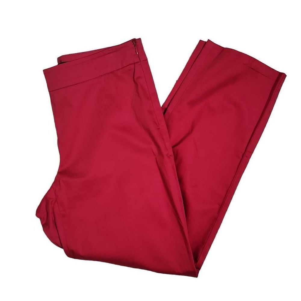 Talbots Curvy Cropped Side Zip Flat Front Cotton Pants Red 2